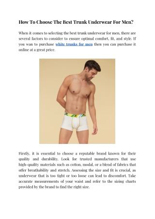 How To Choose The Best Trunk Underwear For Men