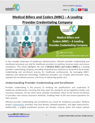 Medical Billers and Coders (MBC) – A Leading Provider Credentialing Company