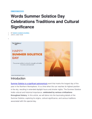 Words Summer Solstice Day Celebrations Traditions and Cultural Significance