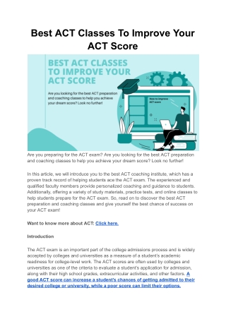 Best ACT Classes To Improve Your ACT Score