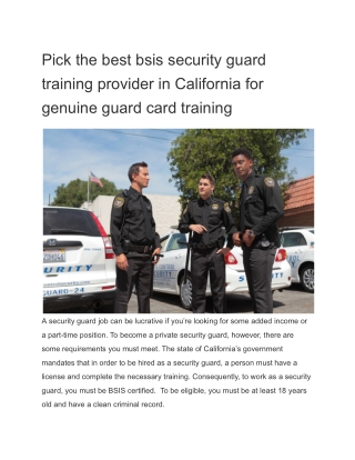 Pick the best bsis security guard training provider in California for genuine guard card training