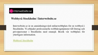 Webbyrå Stockholm  Interwebsite.se