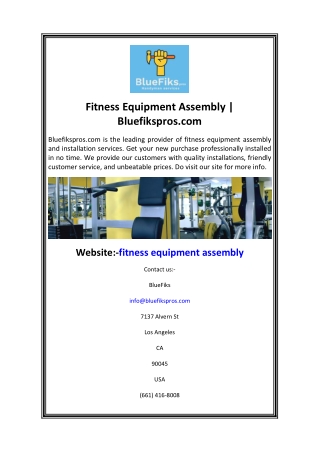 Fitness Equipment Assembly  Bluefikspros.com