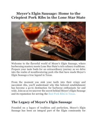 Meyer’s Elgin Sausage: Home to the Crispiest Pork Ribs in the Lone Star State