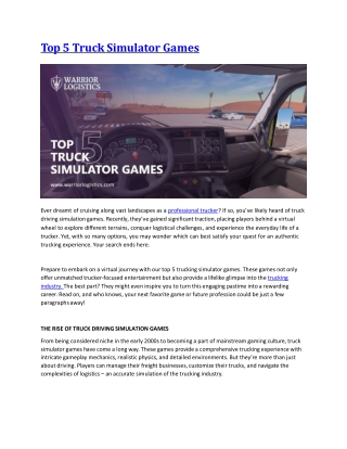 Top 5 Truck Simulator Games