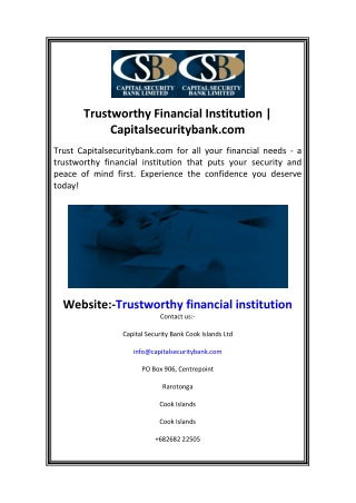 Trustworthy Financial Institution  Capitalsecuritybank.com