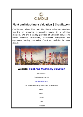 Plant and Machinery Valuation  Chadils.com