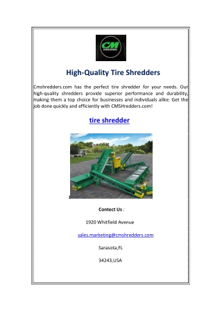 High-Quality Tire Shredders