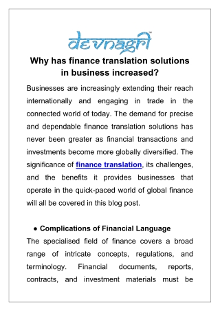 Why has finance translation solutions in business increased?