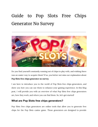 Pop Slots free chips generator no survey