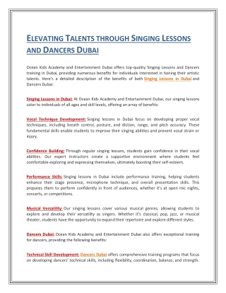 ELEVATING TALENTS THROUGH SINGING LESSONS AND DANCERS DUBAI