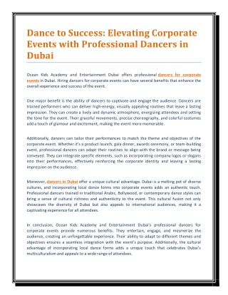 Dance to Success: Elevating Corporate Events with Professional Dancers in Dubai