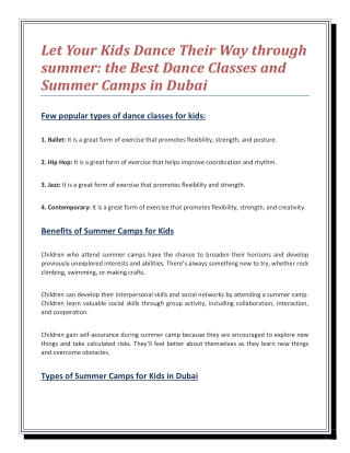 Let Your Kids Dance Their Way through summer: the Best Dance Classes and Summer