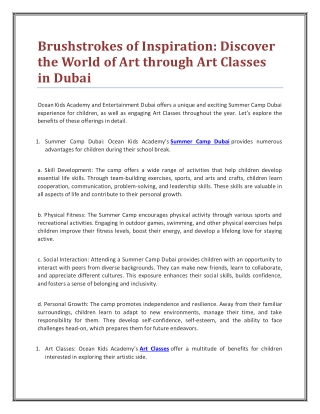 Brushstrokes of Inspiration: Discover the World of Art through Art Classes in Du