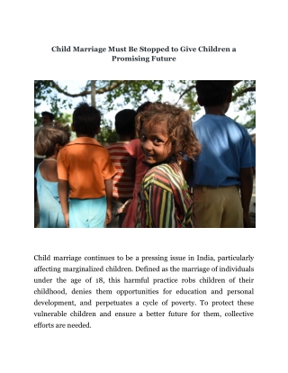 Child Marriage Must Be Stopped to Give Children a Promising Future