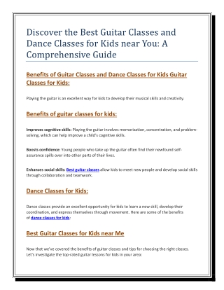 Discover the Best Guitar Classes and Dance Classes for Kids near You