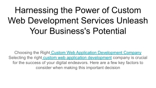 Harnessing the Power of Custom Web Development Services Unleash Your Business's Potential