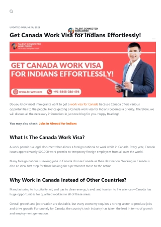 Get Canada Work Visa for Indians Effortlessly!