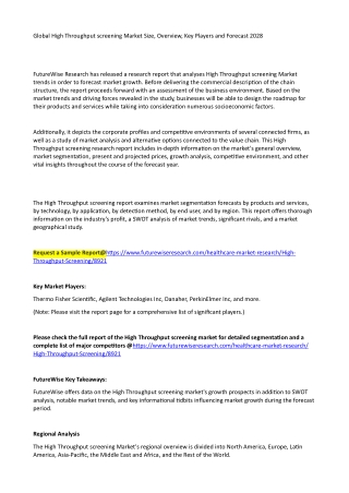 Global High Throughput screening Market Size, Overview, Key Players and Forecast 2028