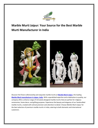 Marble Murti Jaipur: Your Source for the Best Marble Murti Manufacturer in India