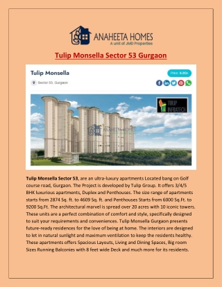 Tulip Monsella Sector 53 Gurgaon