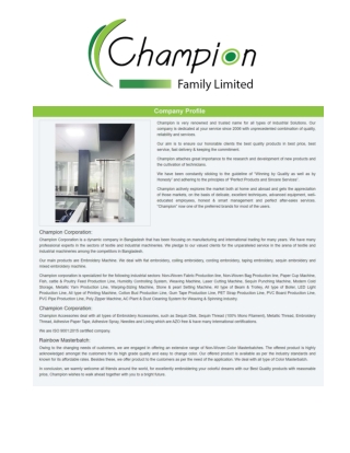 Champion Family The best machinery Importers and suppliers in Bangladesh