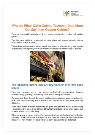 Why do Fiber Optic Cables Transmit Data More Quickly than Copper Cables