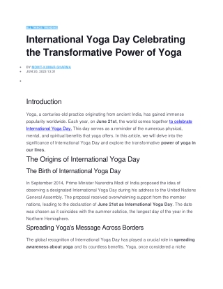 International Yoga Day Celebrating the Transformative Power of Yoga