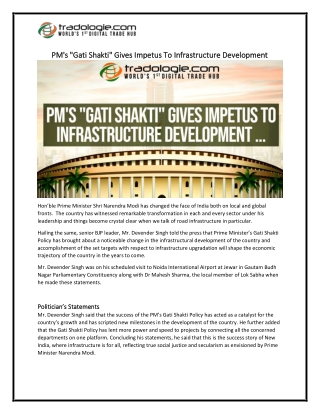 PM's Gati Shakti Gives Impetus To Infrastructure Development