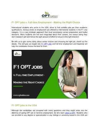 F1 OPT Jobs vs. Full-Time Employment- Making the Right Choice