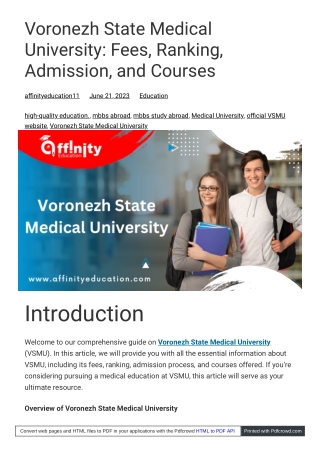Voronezh State Medical University: Fees, Ranking, Admission, and Courses | Affin