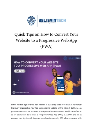 Quick Tips on How to Convert Your Website to a Progressive Web App (PWA)