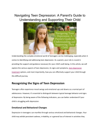 Navigating Teen Depression_ A Parent's Guide to Understanding and Supporting Their Child