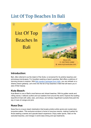 List Of Top Beaches In Bali