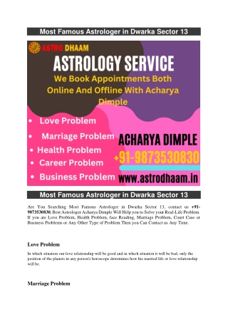 Most Famous Astrologer in Dwarka Sector 13  91-9873530830