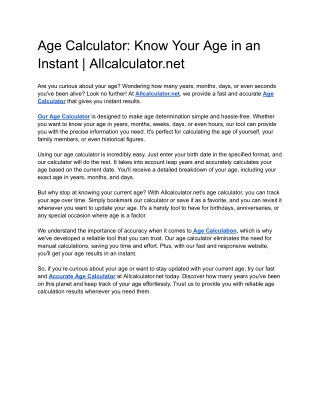 Age Calculator_ Know Your Age in an Instant _ Allcalculator