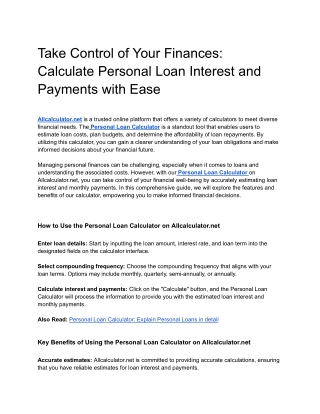 Take Control of Your Finances: Calculate Personal Loan Interest and Payments wit