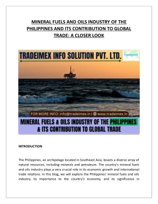 MINERAL FUELS AND OILS INDUSTRY OF THE PHILIPPINES