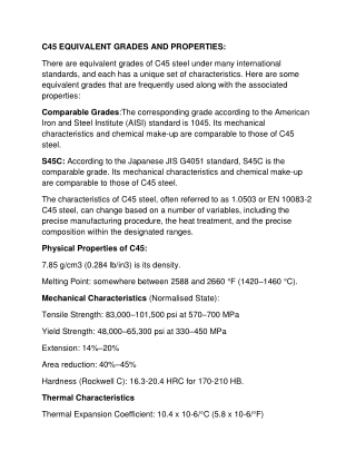 C45 EQUIVALENT GRADES AND PROPERTIES