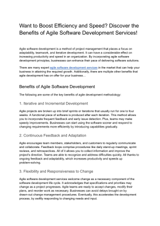 Discover the Benefits of Agile Software Development Services!