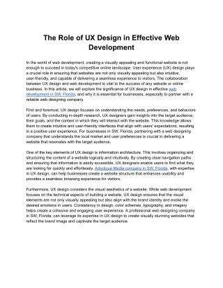 The Role of UX Design in Effective Web Development