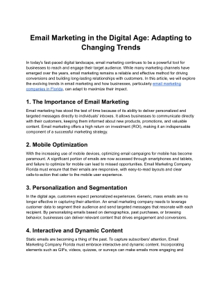 Email Marketing in the Digital Age: Adapting to Changing Trends