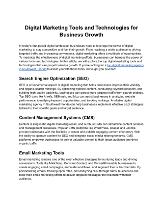 Digital Marketing Tools and Technologies for Business Growth