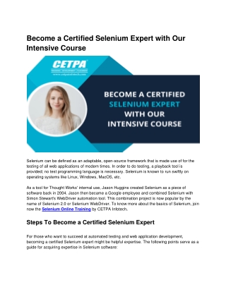 Become a Certified Selenium Expert with Our Intensive Course