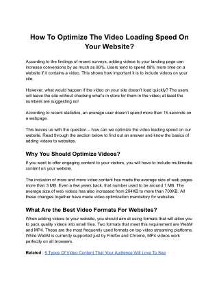 How To Optimize The Video Loading Speed On Your Website_