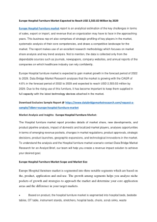 Europe Hospital Furniture Market Expected to Reach USD 2,503.02 Million by 2029