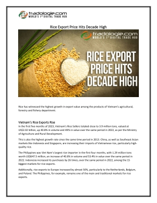 Rice Export Price Hits Decade High