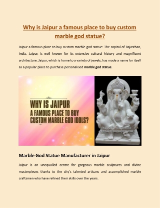 Why is Jaipur a famous place to buy custom marble god statue?
