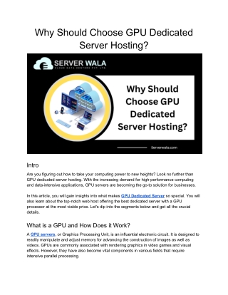 Why Should Choose GPU Dedicated Server Hosting_