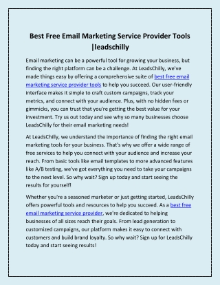 Best Free Email Marketing Service Provider Tools |leadschilly